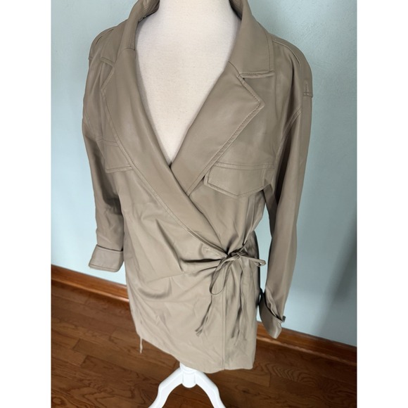 Zara Faux Leather Wrap Dress Jacket Brit Pop Raincoat Peacoat London Sz XXL - Picture 3 of 7